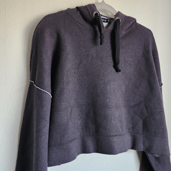 ZARA Knit Cropped Hooded Sweater Warm Gray Oversized Fit Cozy Core Hoodie M - Picture 2 of 9